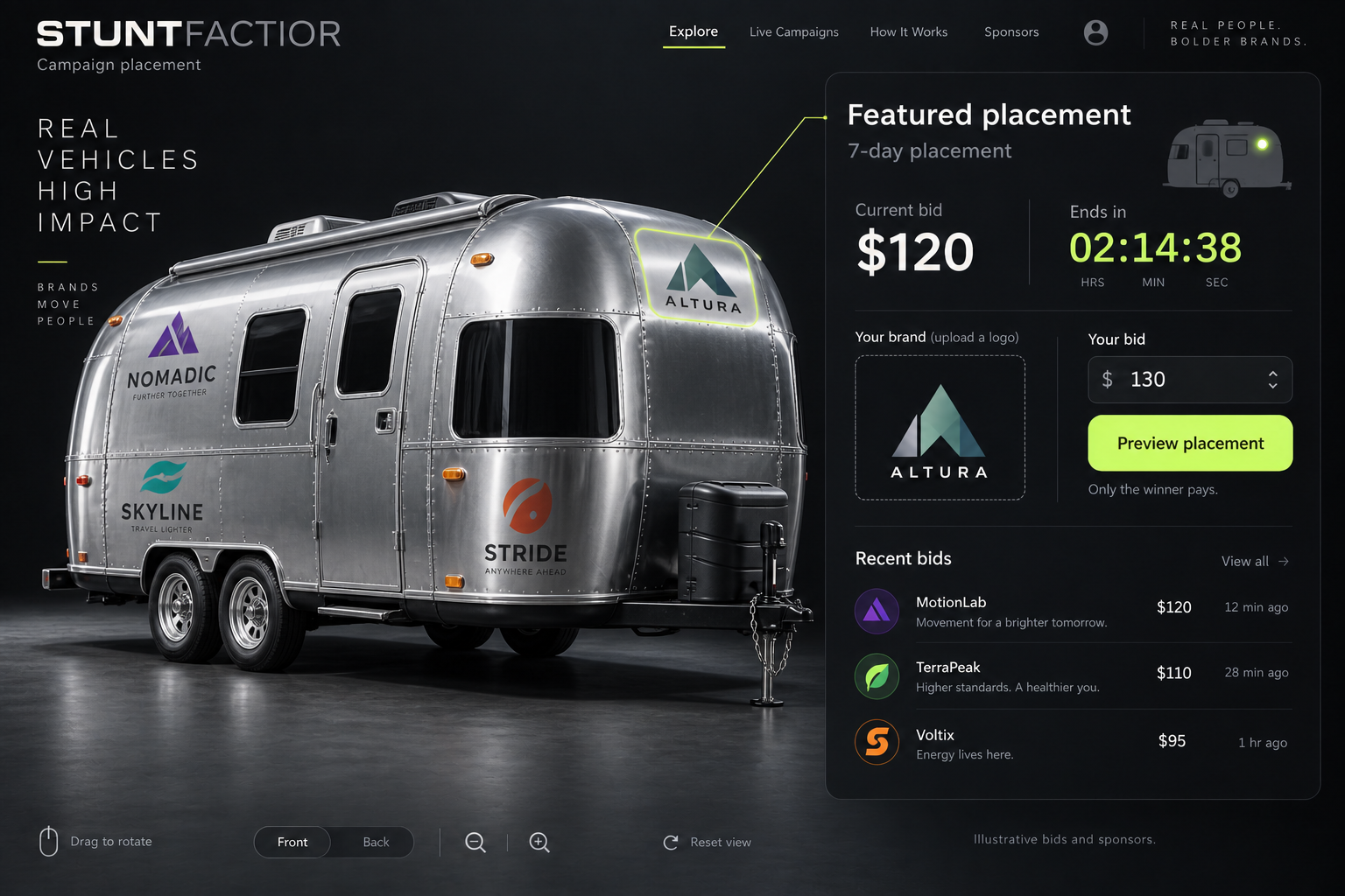 Aluminium travel trailer with sponsor placements